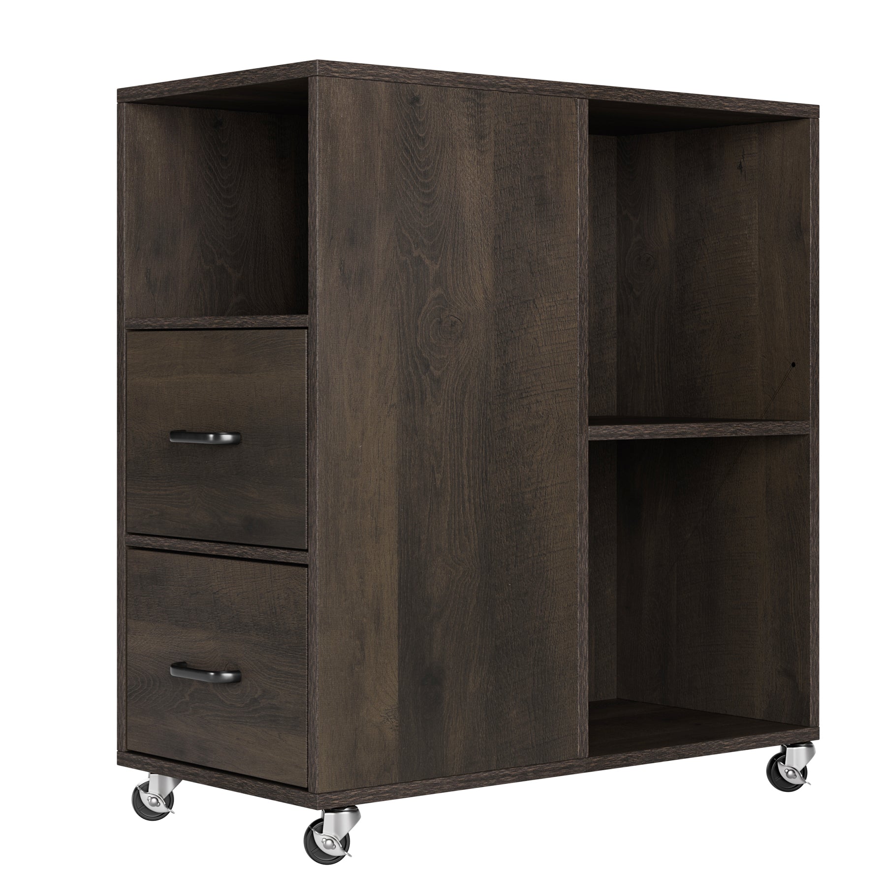 Hiphuta Movable End Side Table with 2 Drawers & Adjustable Shelf, Narrow Bedside Table, Dark Brown