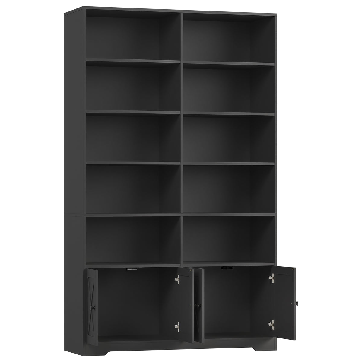 Hiphuta 78"H x 47"W Bookcase with Doors, Tall Bookshelves with Storage, 5-Tier Shelves Freestanding Display Bookcase for Home Office and Living Room, Black