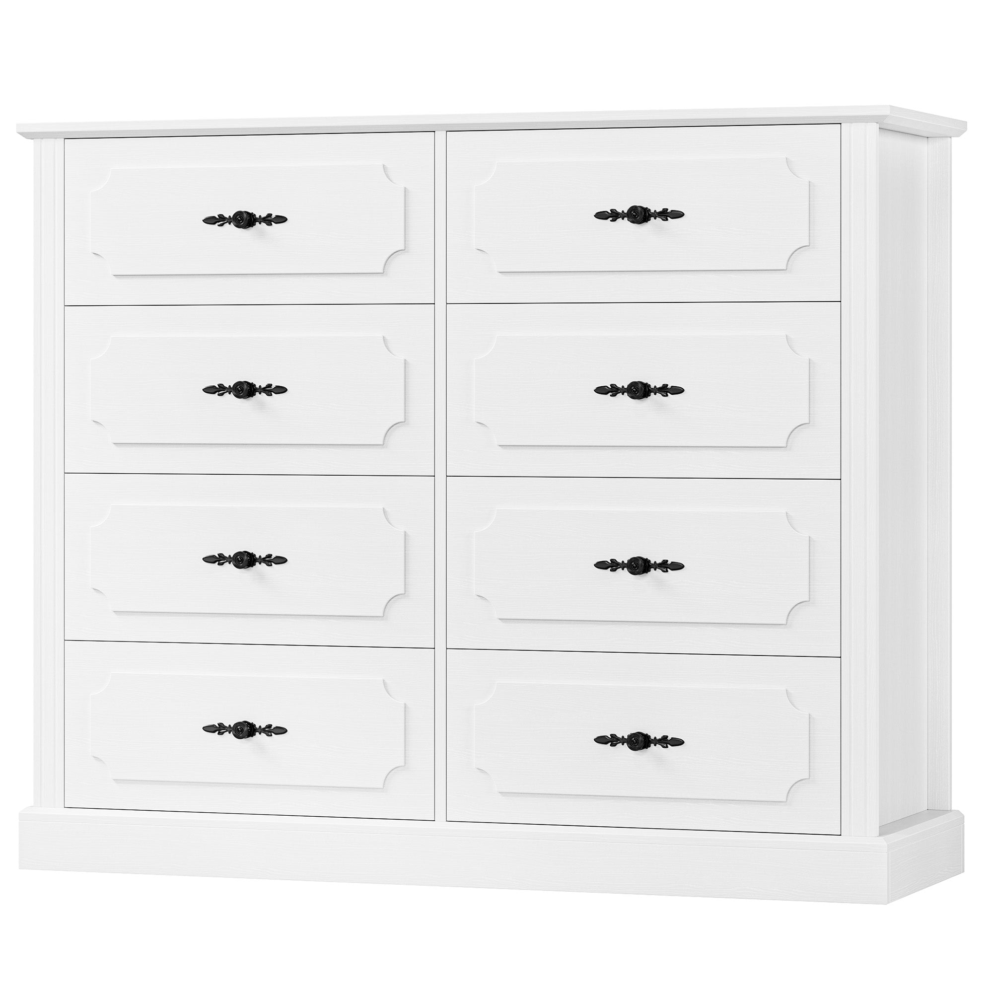 Hiphuta 47'' Wide Vintage 8 Drawer Double Dresser, Chest of Drawers for Bedroom, White