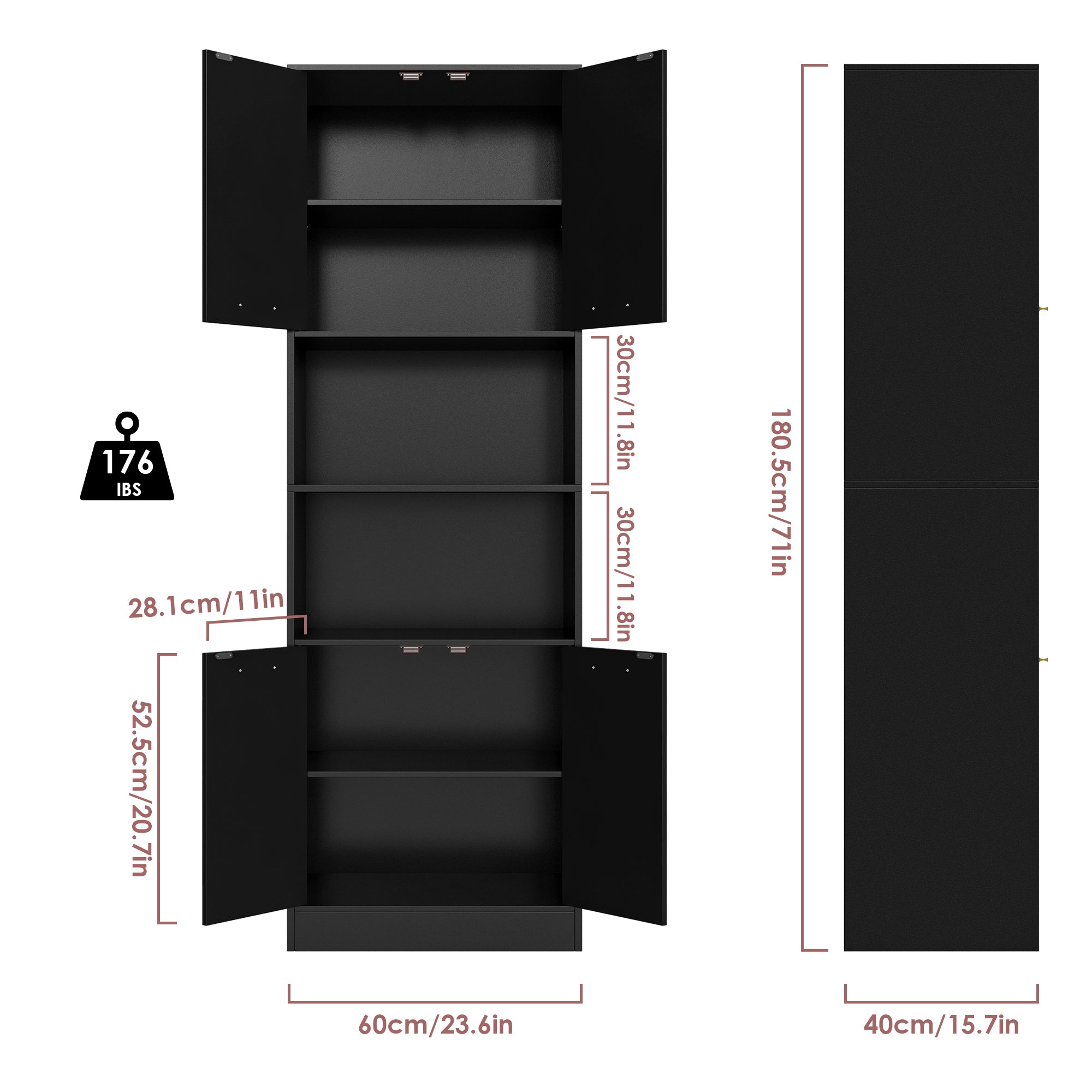 Hiphuta 71"H Tall Bookcase Storage with Doors, Free Standing Display Bookshelves with 2 Adjustable Shelves, Black