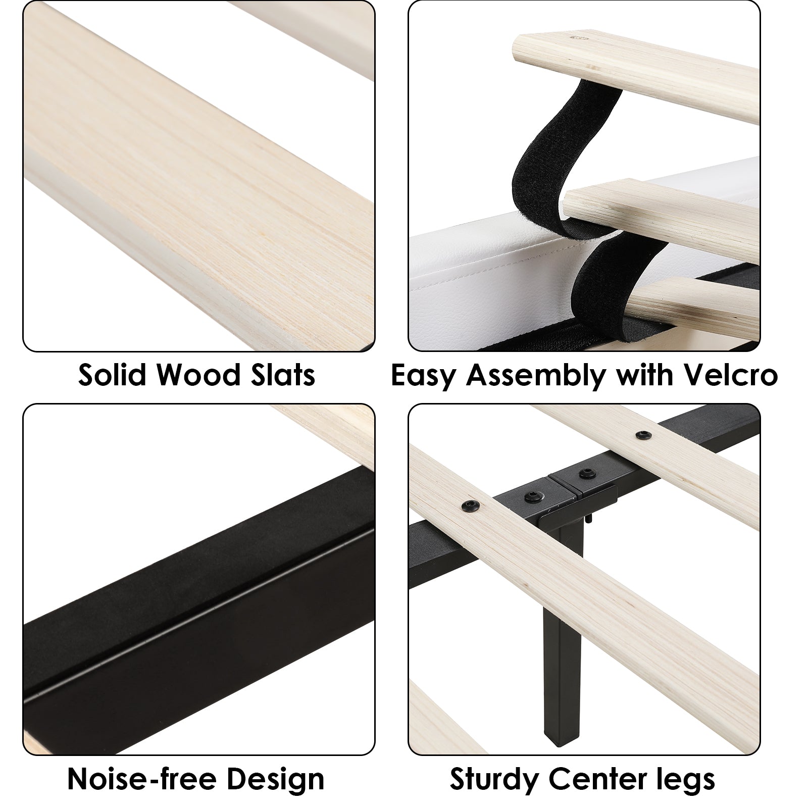 Hiphuta King Size Platform Sturdy Bed Frame with Side LED Light & Adjustable Headboard, PU Upholstered White