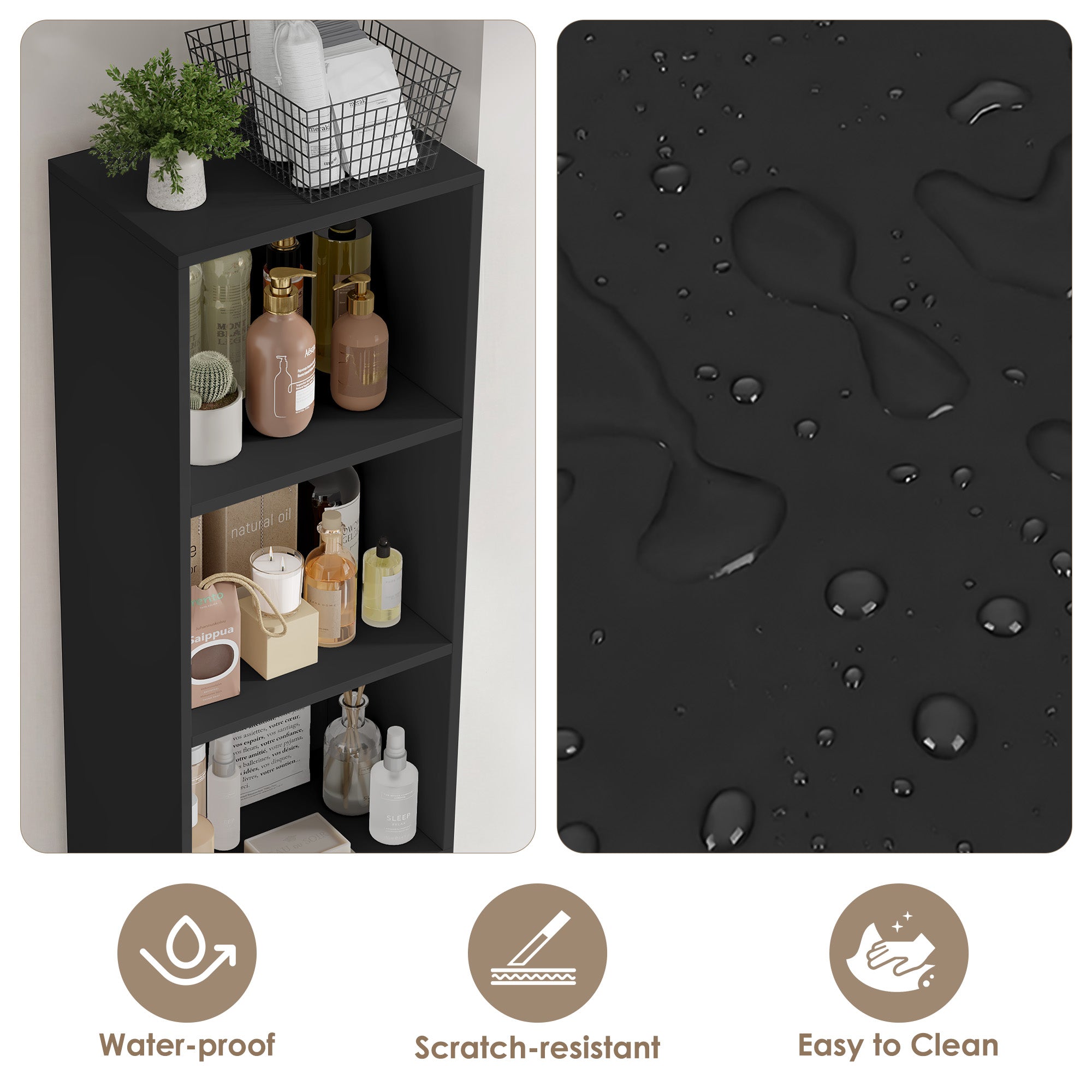 Hiphuta 73.5" Tall Bathroom Storage Cabinets with Adjustable Shelves, 6-Tier Narrow Cabinet, Bathroom Storage Tower for Small Spaces, Black