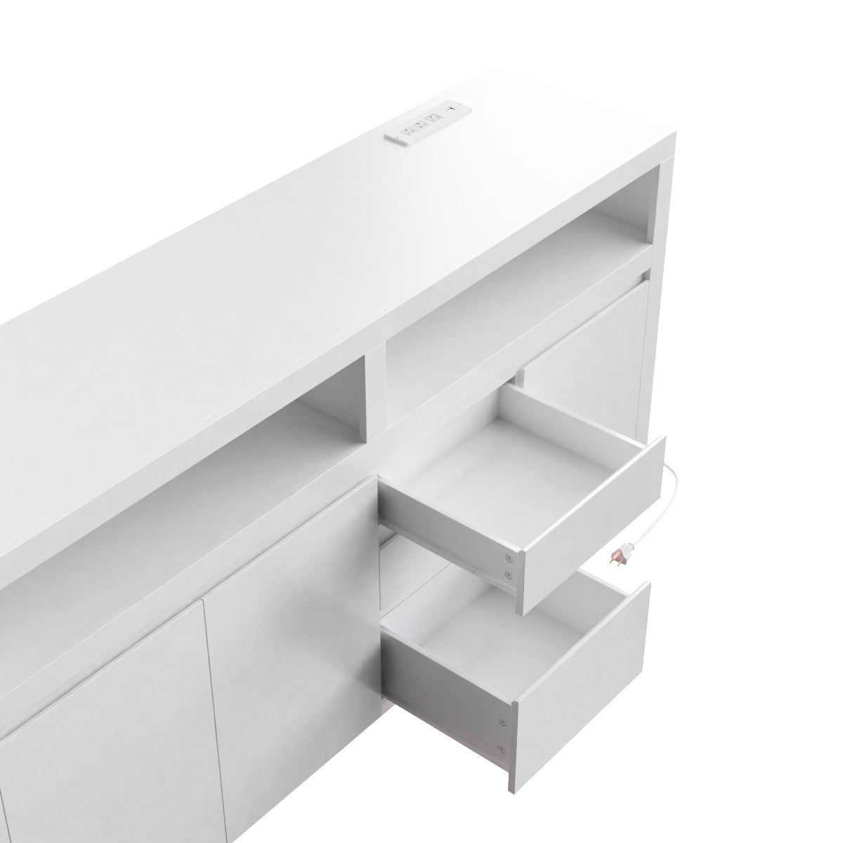 Hiphuta Farmhouse TV Stand with RGB LED, Modern Entertainment Center with Doors and Drawers, White