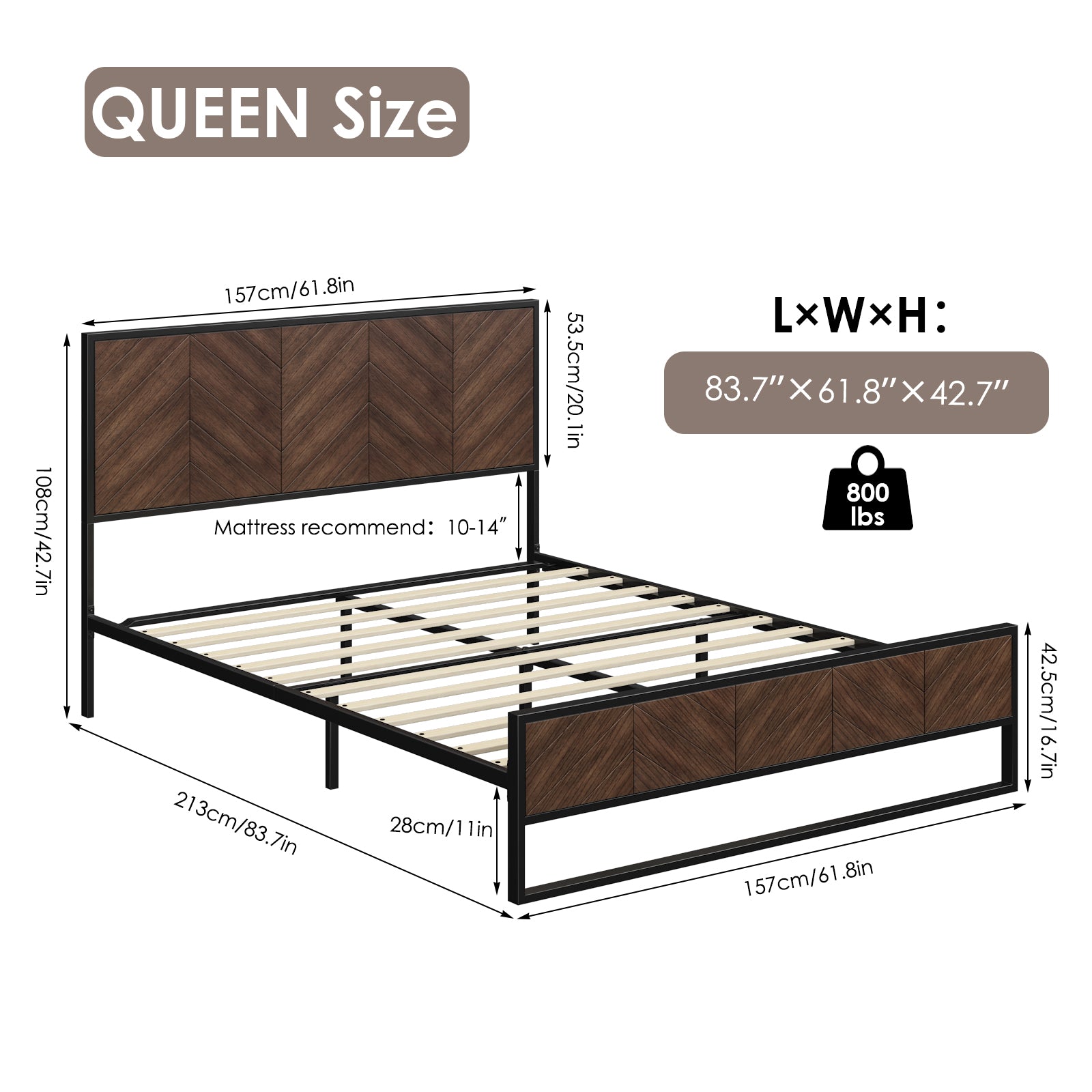 Hiphuta Queen Wood Platform beds with Wooden Queen Bed Frame with Headboard, Rustic Brown