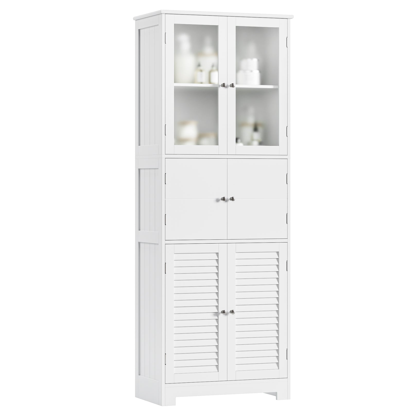 Hiphuta 67"H Bathroom Storage Cabinet with Drawer, 6 Doors Modern Freestanding Cupboard, White