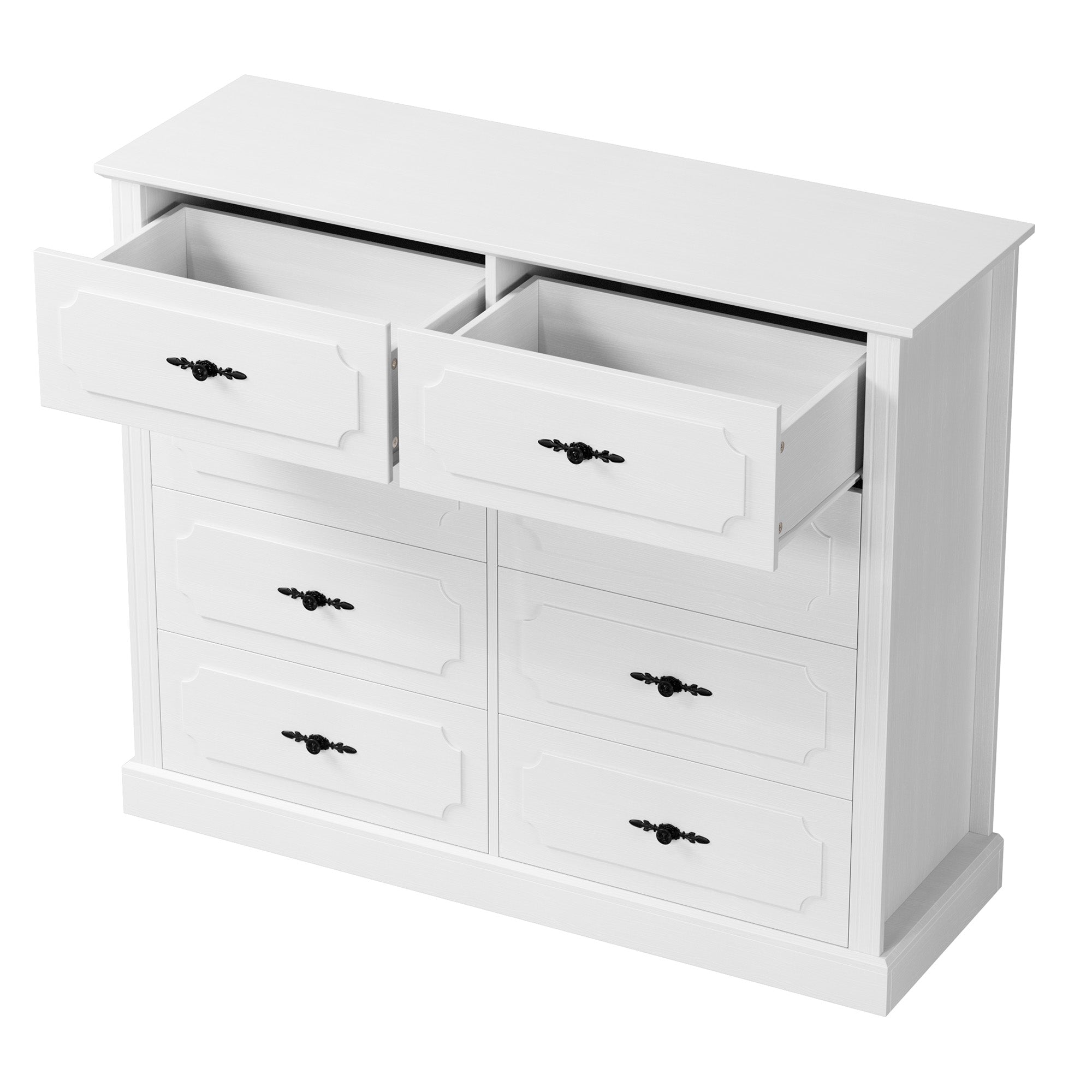 Hiphuta 47'' Wide Vintage 8 Drawer Double Dresser, Chest of Drawers for Bedroom, White