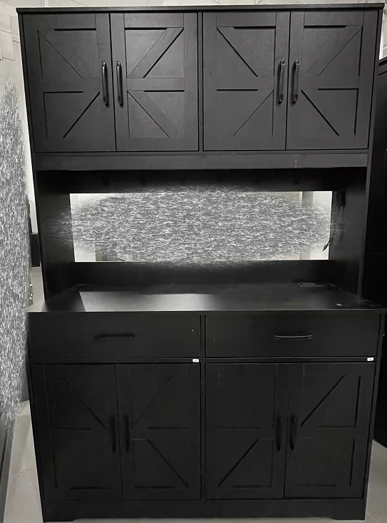 Hiphuta Kitchen Pantry Cabinet with RGB LED, Pantry Storage Cabinet with Metal Hooks and Charging Station, White