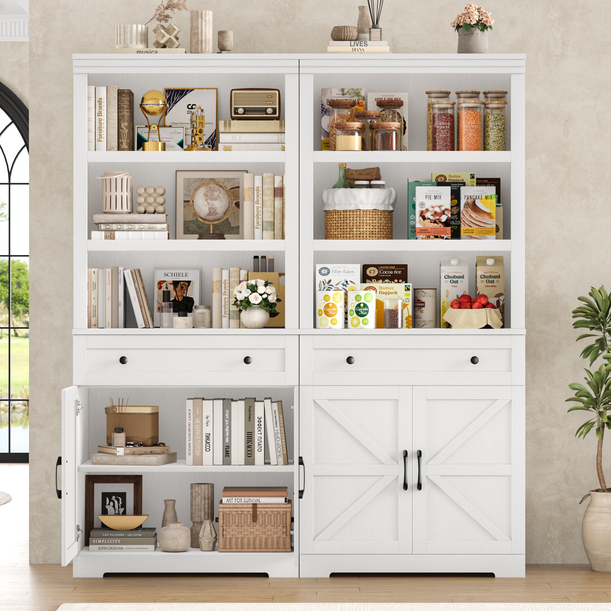 Hiphuta Bookcase with Doors, 71.6"Tall bookshelves with Storage, 5 Shelf Display Storgae Shelves, Bookshelves and Bookcases with 2 Doors for Home Office, Living Room, Bedroom, White