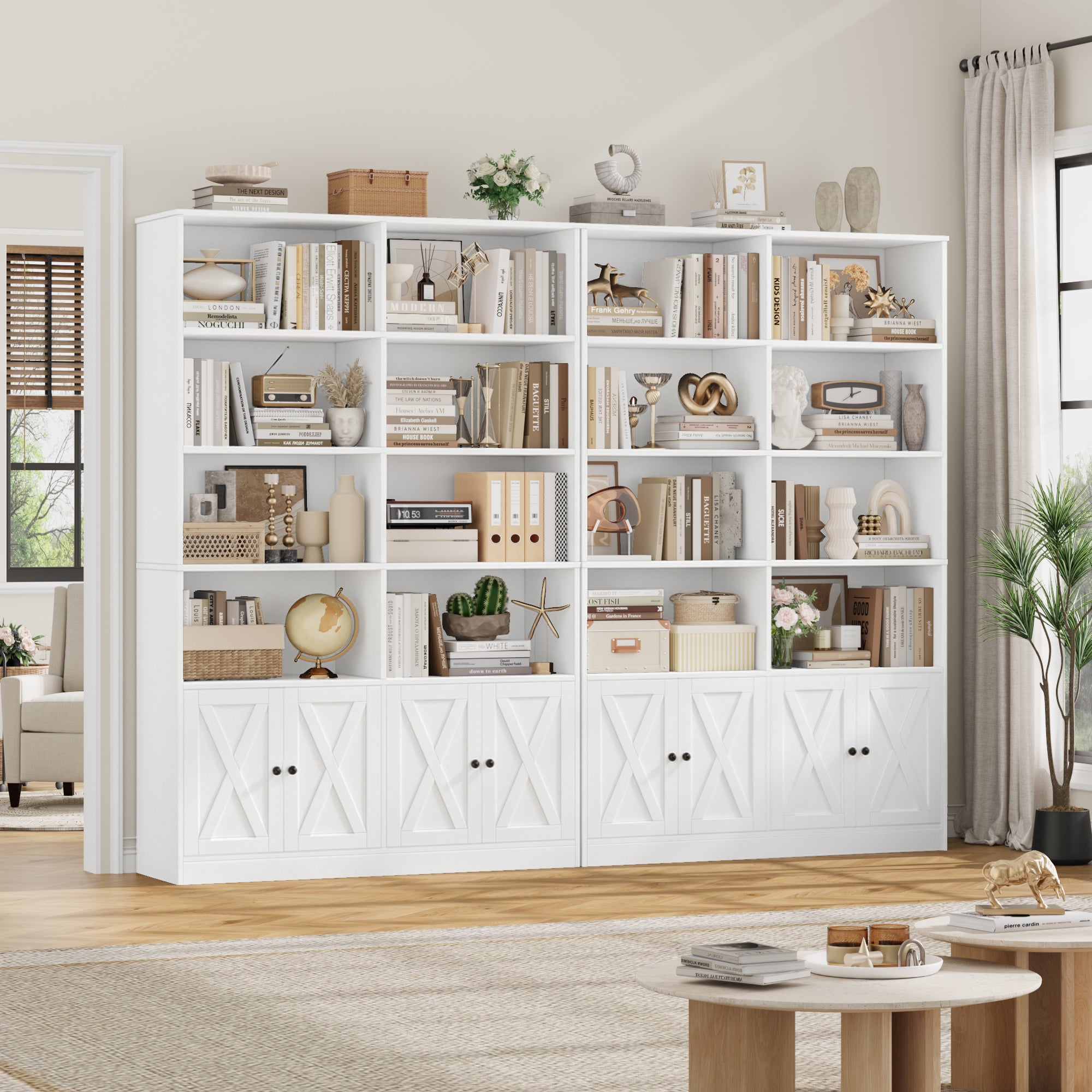 Hiphuta 71"H x 47.2"W Standard Bookcase, Tall Bookcase for Bedroom, Living Room and Office, Freestanding Display Storage Shelves, White