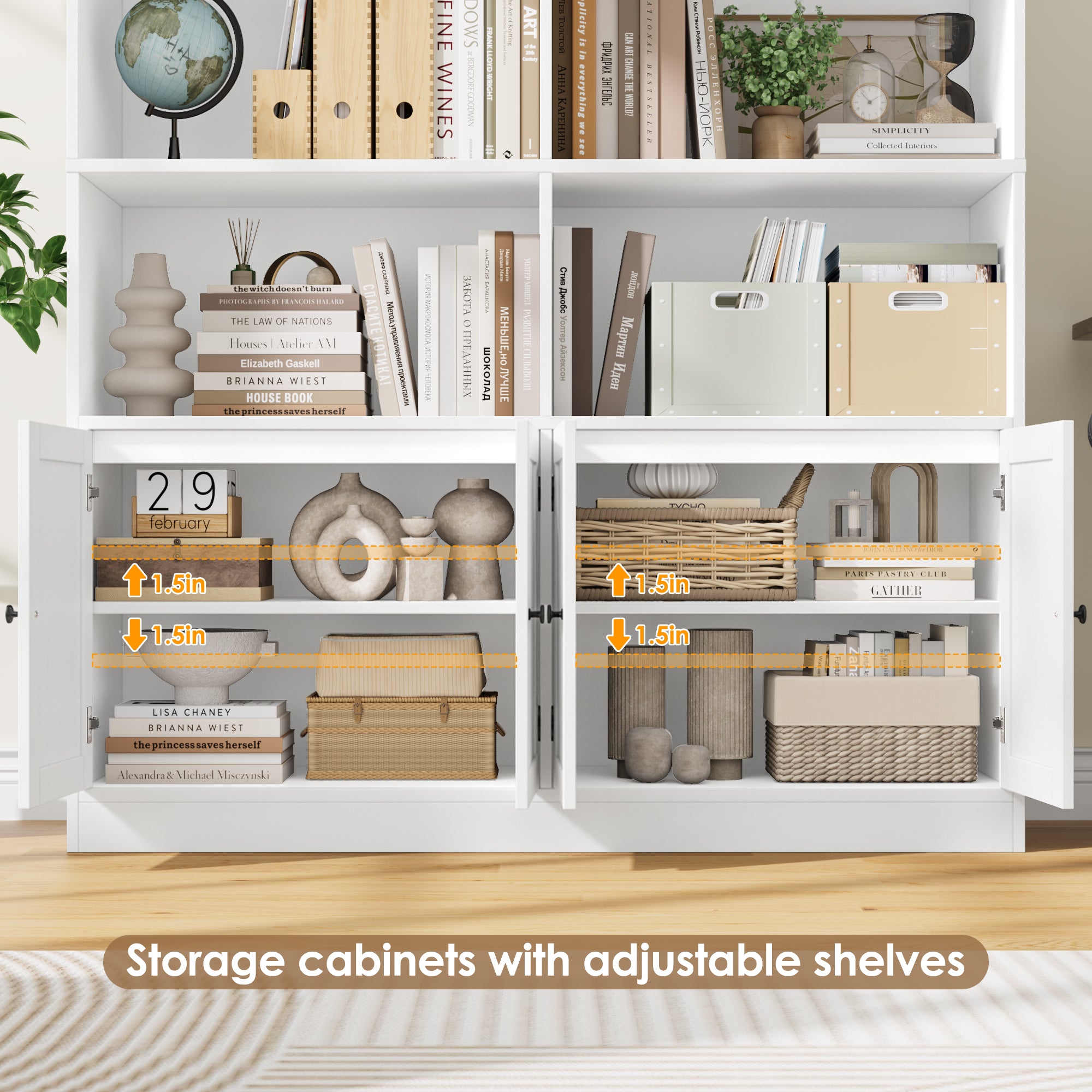 Hiphuta 71"H x 47.2"W Standard Bookcase, Tall Bookcase for Bedroom, Living Room and Office, Freestanding Display Storage Shelves, White