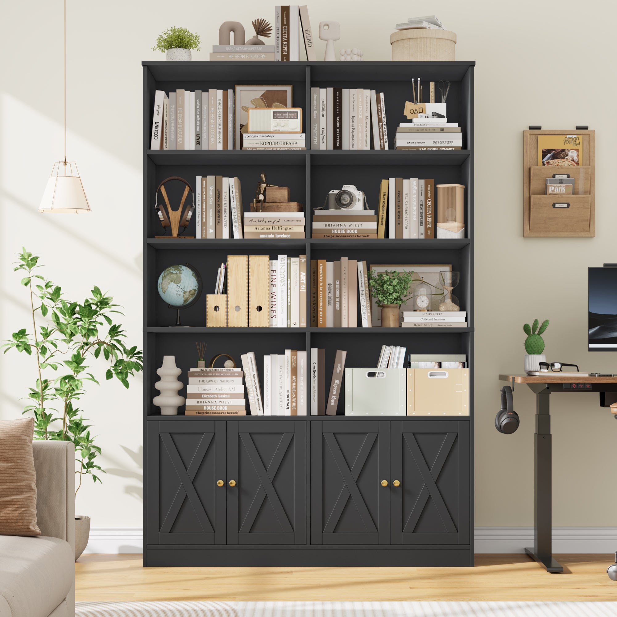 Hiphuta 71"H x 47.2"W Standard Bookcase, Tall Bookcase for Bedroom, Living Room and Office, Freestanding Display Storage Shelves, Black