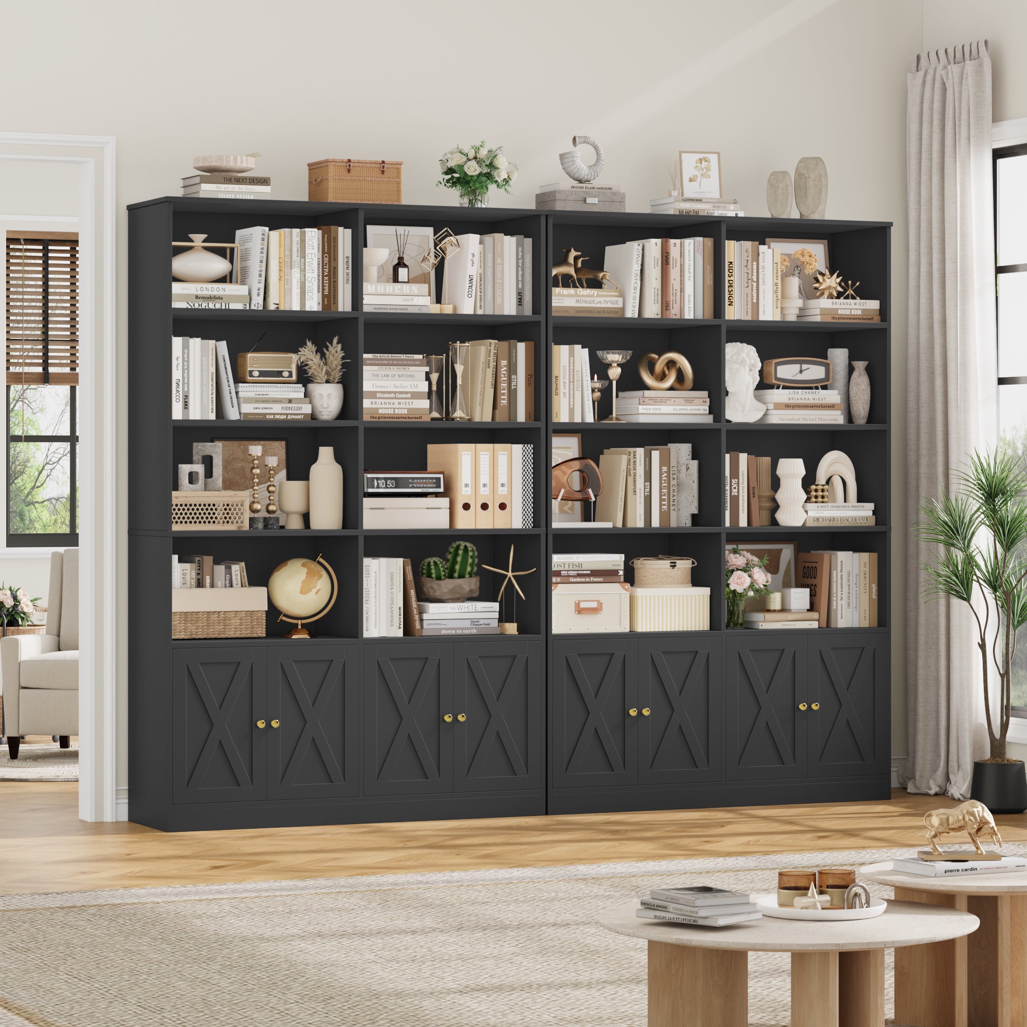 Hiphuta 71"H x 47.2"W Standard Bookcase, Tall Bookcase for Bedroom, Living Room and Office, Freestanding Display Storage Shelves, Black