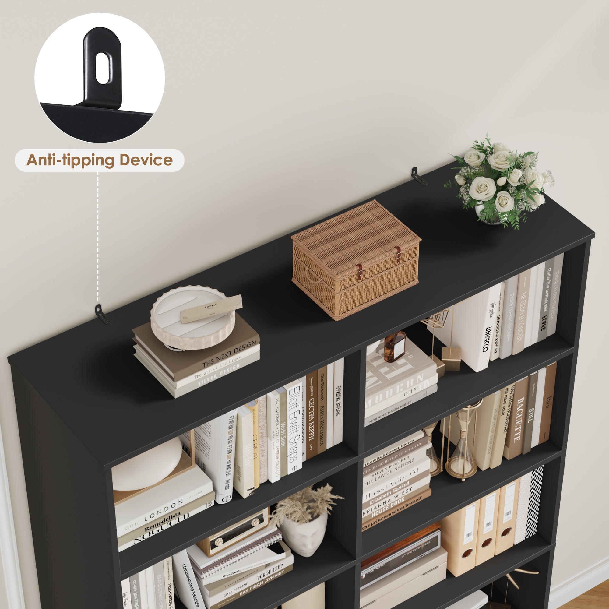 Hiphuta 71"H x 47.2"W Standard Bookcase, Tall Bookcase for Bedroom, Living Room and Office, Freestanding Display Storage Shelves, Black