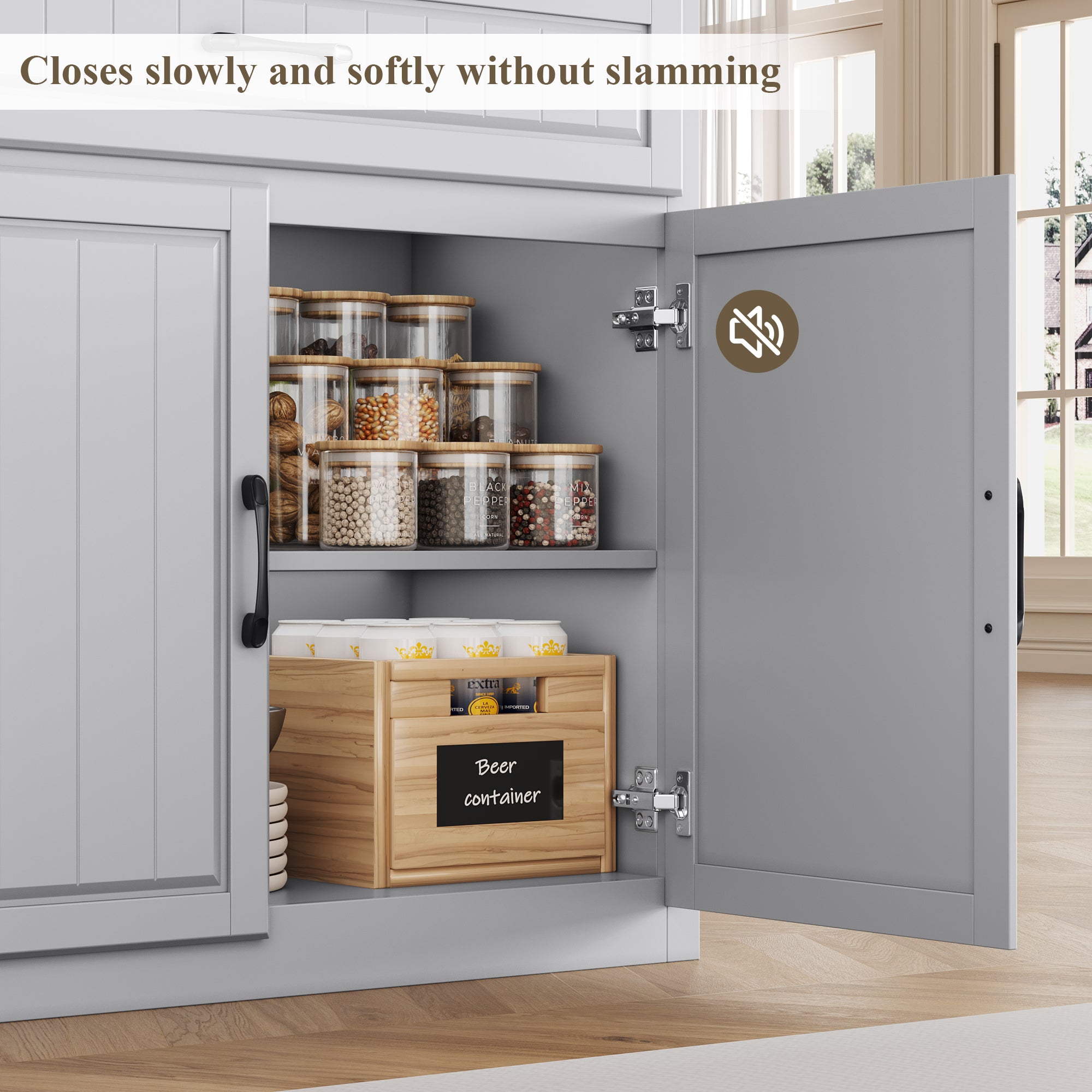 Hiphuta 63"Extended Wide Large Buffet Cabinet with 2 Drawers, Modern Coffee Bar Sideboard with Dusty-proof Base for Living Room and Entryway, Gray