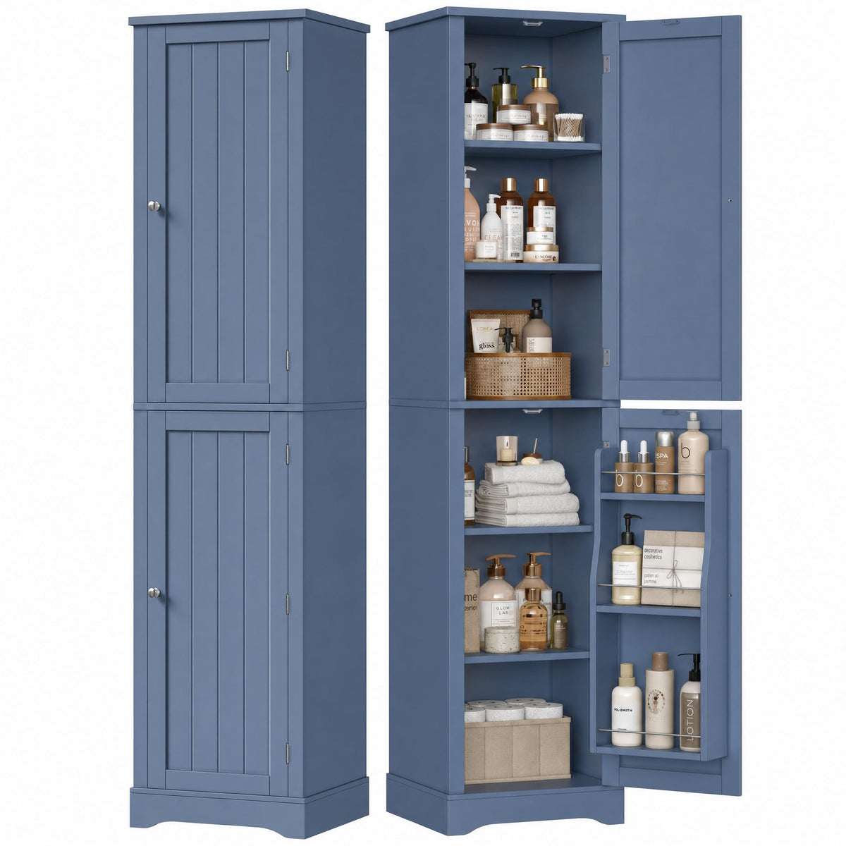 Hiphuta 71" Tall Narrow Bathroom Storage Cabinet, Slim Bathroom Storage Tower with Adjustable Shelves & Door Shelves, Narrow Cabinet with Doors for Small Spaces, Blue