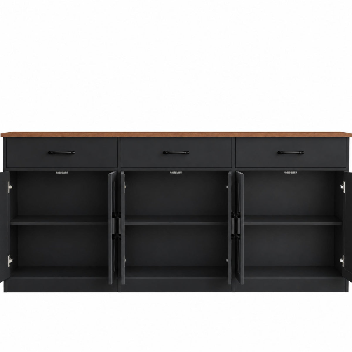Hiphuta 71"W Large Farmhouse Buffet Cabinet with 6 Doors, Sideboard with 3 Drawers, Coffee Bar for Kitchen Dining Room Living Room, Black