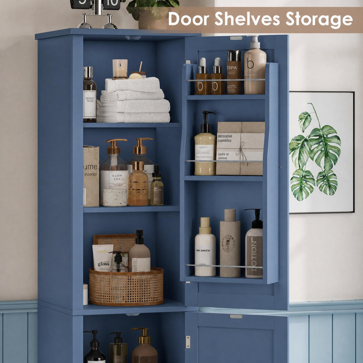 Hiphuta 71" Tall Narrow Bathroom Storage Cabinet, Slim Bathroom Storage Tower with Adjustable Shelves & Door Shelves, Narrow Cabinet with Doors for Small Spaces, Blue