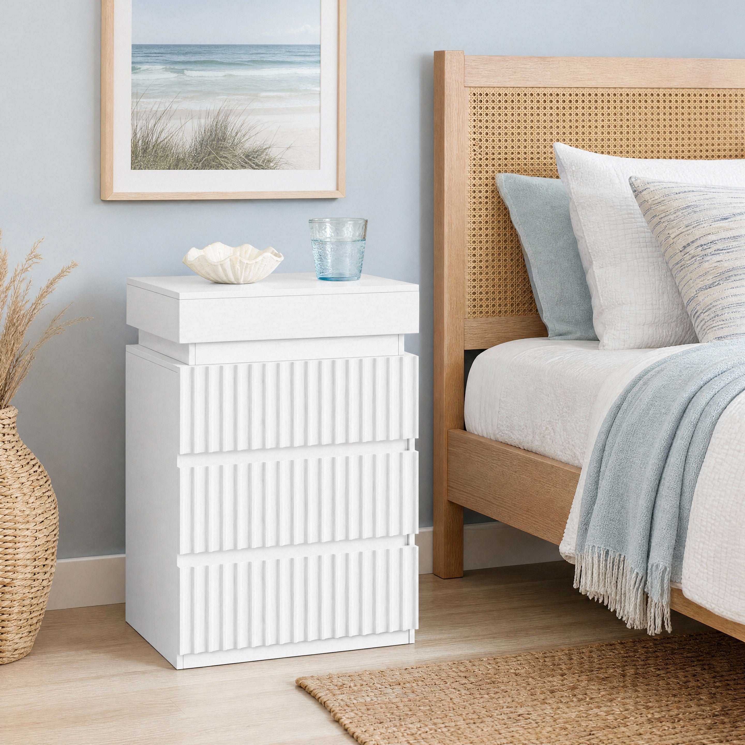 Hiphuta Set of 2 Nightstands with Charging Station, Wood End Table with 3 Drawers for Adult Bedroom Living Room, White