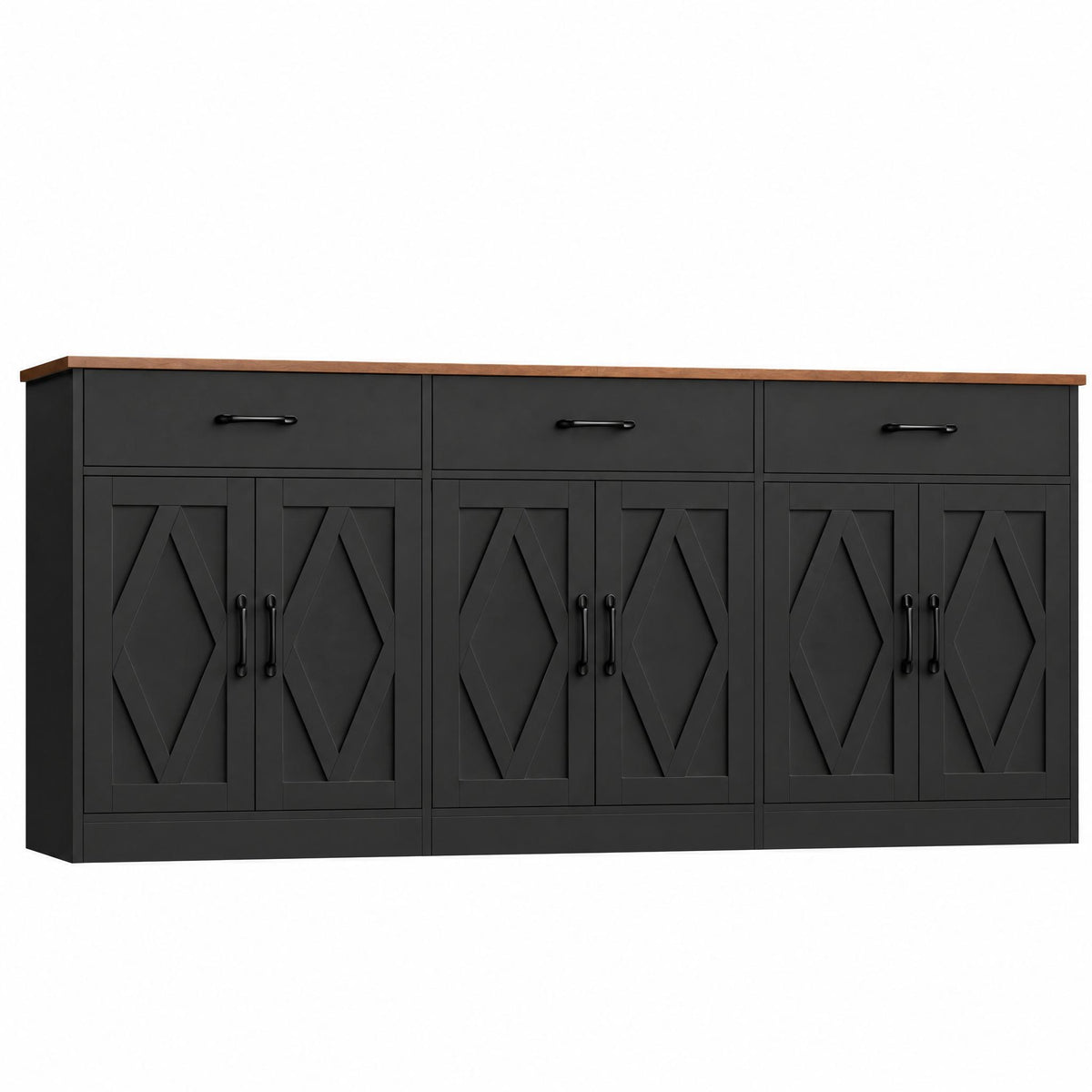 Hiphuta 71"W Large Farmhouse Buffet Cabinet with 6 Doors, Sideboard with 3 Drawers, Coffee Bar for Kitchen Dining Room Living Room, Black