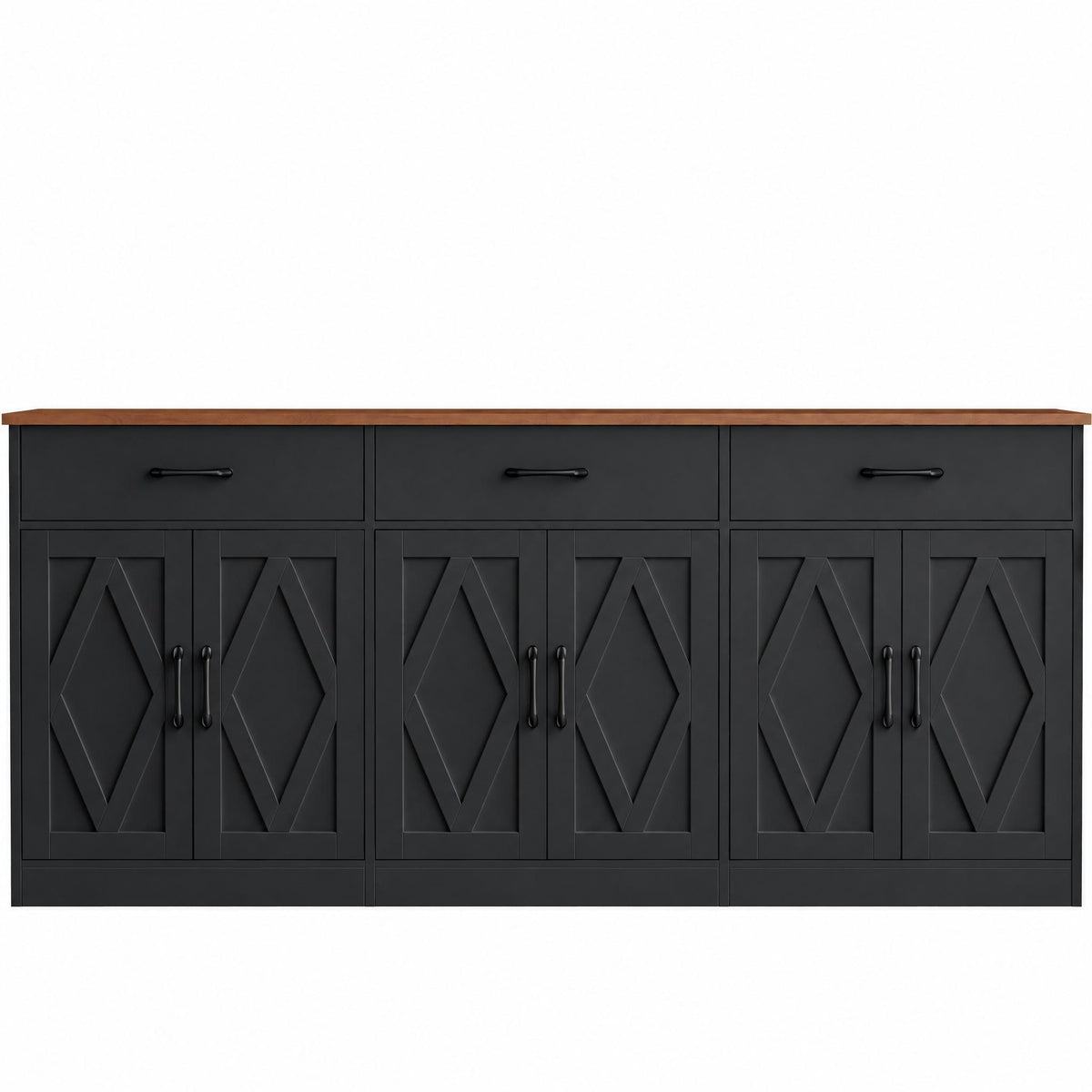 Hiphuta 71"W Large Farmhouse Buffet Cabinet with 6 Doors, Sideboard with 3 Drawers, Coffee Bar for Kitchen Dining Room Living Room, Black