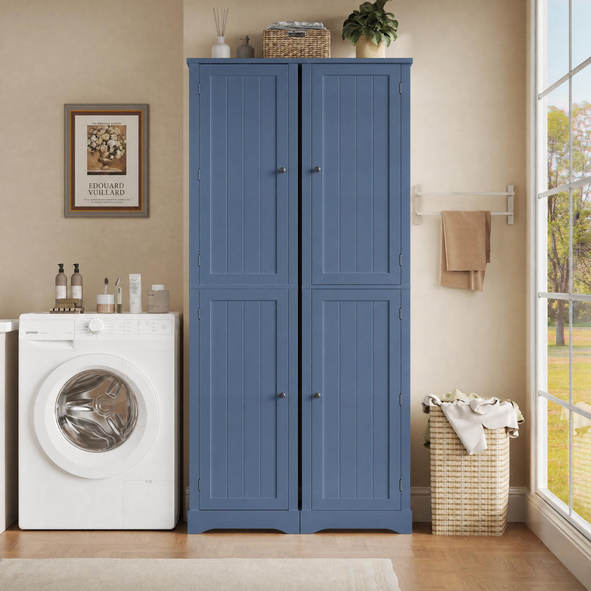 Hiphuta 71" Tall Narrow Bathroom Storage Cabinet, Slim Bathroom Storage Tower with Adjustable Shelves & Door Shelves, Narrow Cabinet with Doors for Small Spaces, Blue