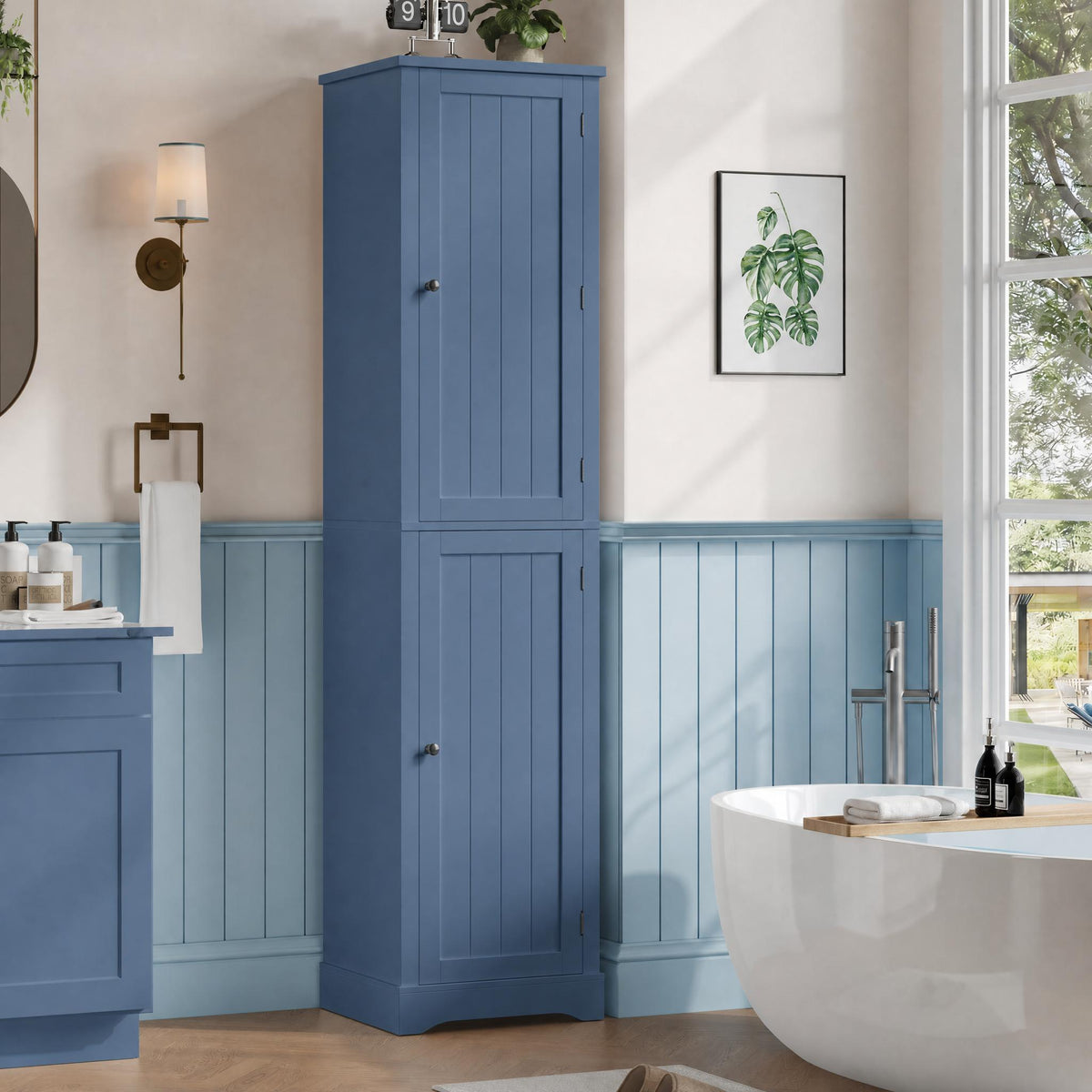 Hiphuta 71" Tall Narrow Bathroom Storage Cabinet, Slim Bathroom Storage Tower with Adjustable Shelves & Door Shelves, Narrow Cabinet with Doors for Small Spaces, Blue
