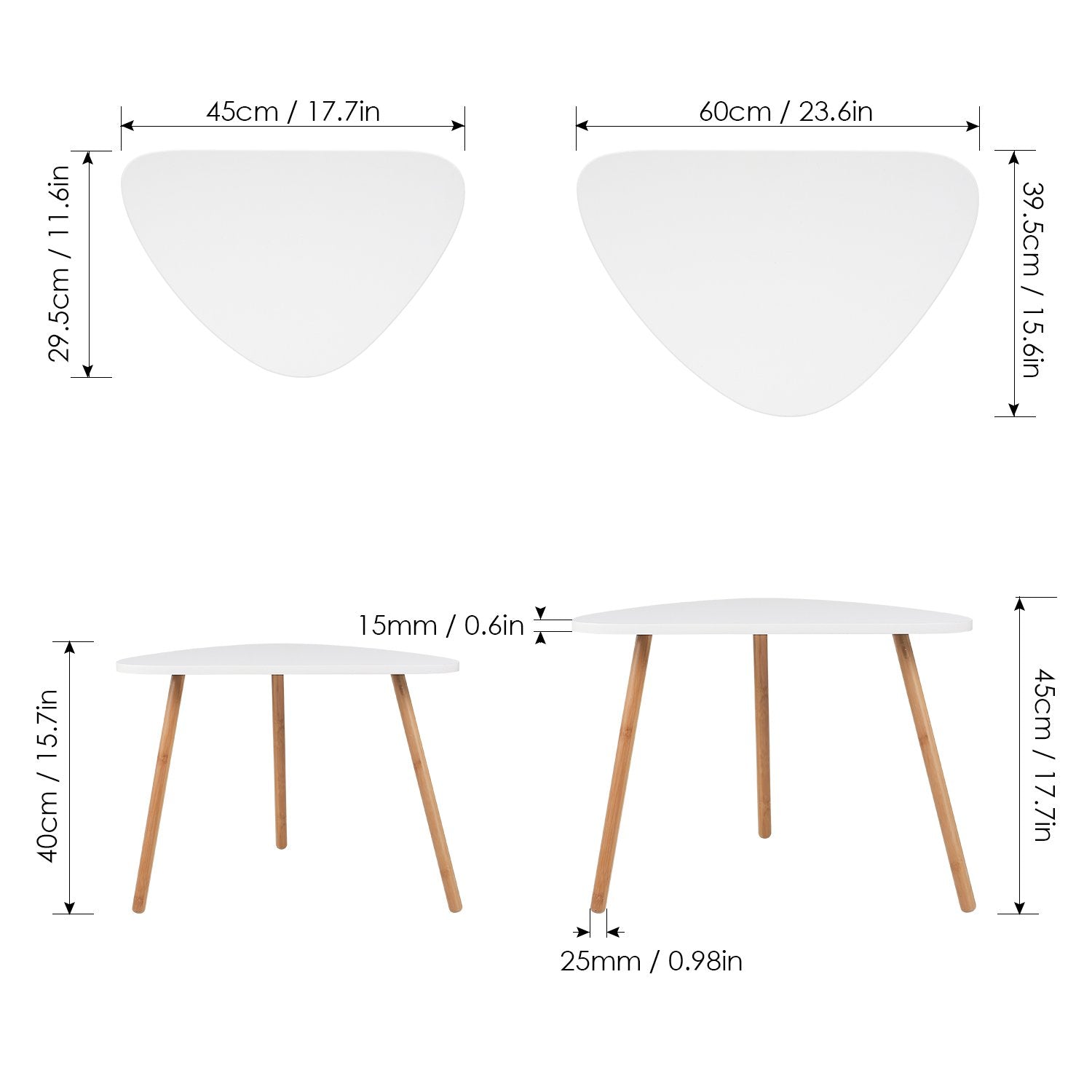 Hiphuta Modern 2 Piece Living Room Table Set, 3 Legs Double Nesting End Table, White